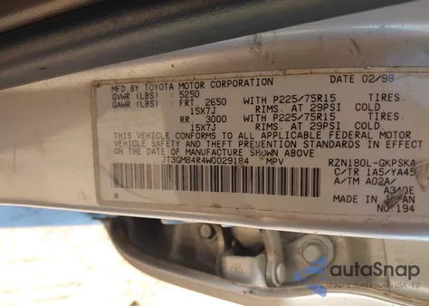 1998 Toyota 4Runner из США, поврежденный, VIN JT3GM84R4W0029184